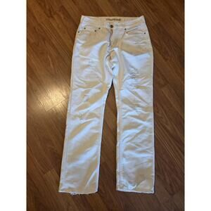 Women's White Ripped Straight Leg Denim Jeans - W29 L32